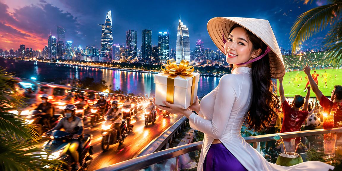 Người phụ nữ Việt Nam đội nón lá sử dụng điện thoại để đặt cược và kiểm tra giải thưởng tại TP. Hồ Chí Minh